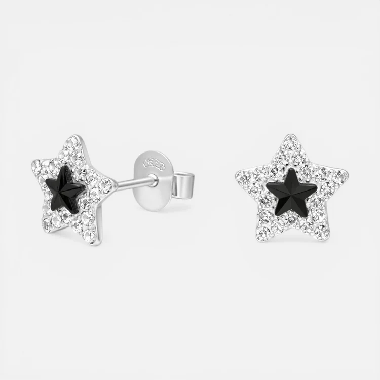 Aro Estrella Strass Circón Ónix Plata